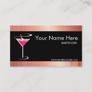 Peach Metallic Bartender Business Card Martini