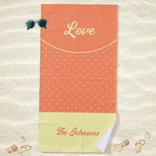 Peach Mid Century Yellow Retro Dots Summer Love Beach Towel