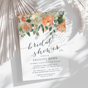 Peach Midsummer Floral   Bridal Shower Invitation
