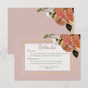 Peach Mimosa Blooms Floral Wedding Details Enclosure Card