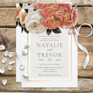 Peach Mimosa Blooms Floral Wedding Invitation