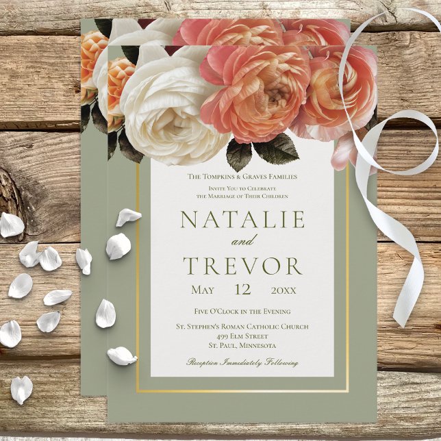 Peach Mimosa Blooms Floral Wedding Invitation (Creator Uploaded)