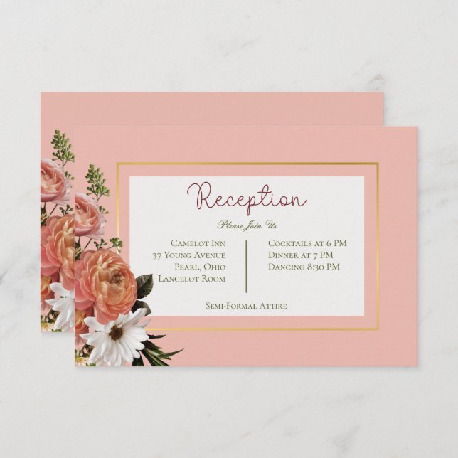 Peach Mimosa Blooms Floral Wedding Reception Enclosure Card (Front/Back)