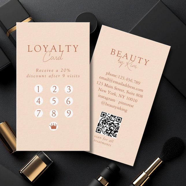 Peach Minimal Salon QR Code Loyalty Business Card (Peach Minimal Salon QR Code Loyalty Business Card)