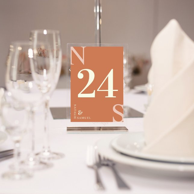 Peach Minimalist & Elegant Bold Initials Table Number (Creator Uploaded)