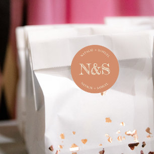 Peach Minimalist & Elegant Bold Initials Wedding  Classic Round Sticker