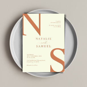 Peach Minimalist & Elegant Bold Initials Wedding  Invitation