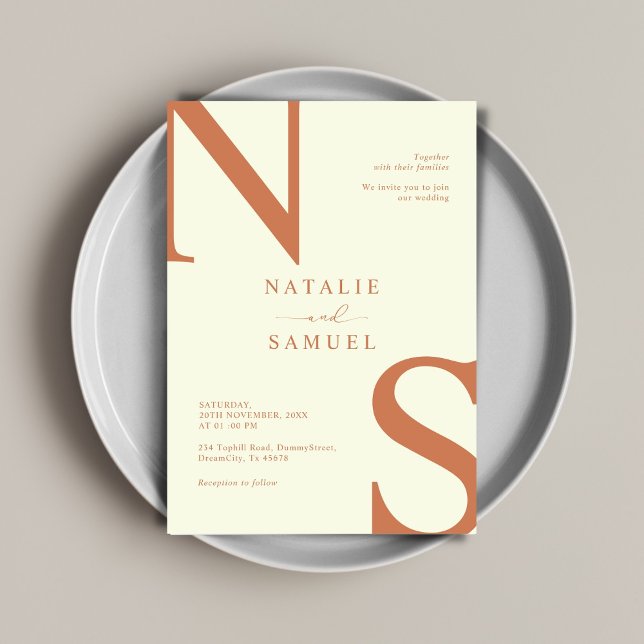 Peach Minimalist & Elegant Bold Initials Wedding  Invitation (Creator Uploaded)