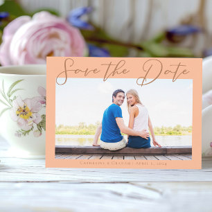 Peach Minimalist Engagement Photo Save The Date