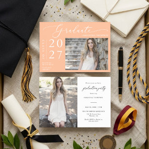 Peach Minimalist Script School Graduate Photo Invitation