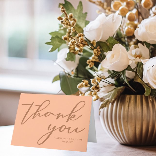 Peach Minimalist Typography Wedding Personalised Thank You Card (Creator Uploaded)