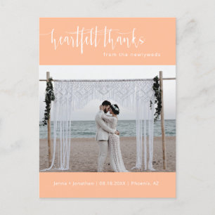 Peach Minimalist Wedding Photo Thank You Postcard