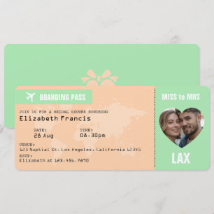 Peach & Mint Boarding Pass Bridal Shower Invitation