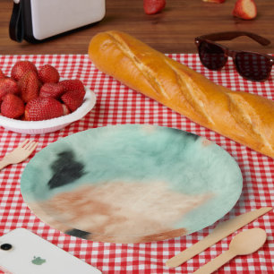 Peach Mint Cream Cowhide Paper Plate