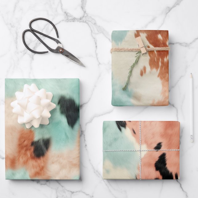 Peach Mint Cream Cowhide Wrapping Paper Sheet (Front)