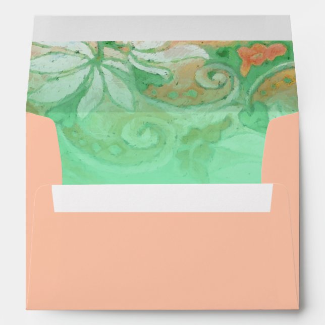Peach Mint Green Floral Watercolor Envelope (Back (Bottom))