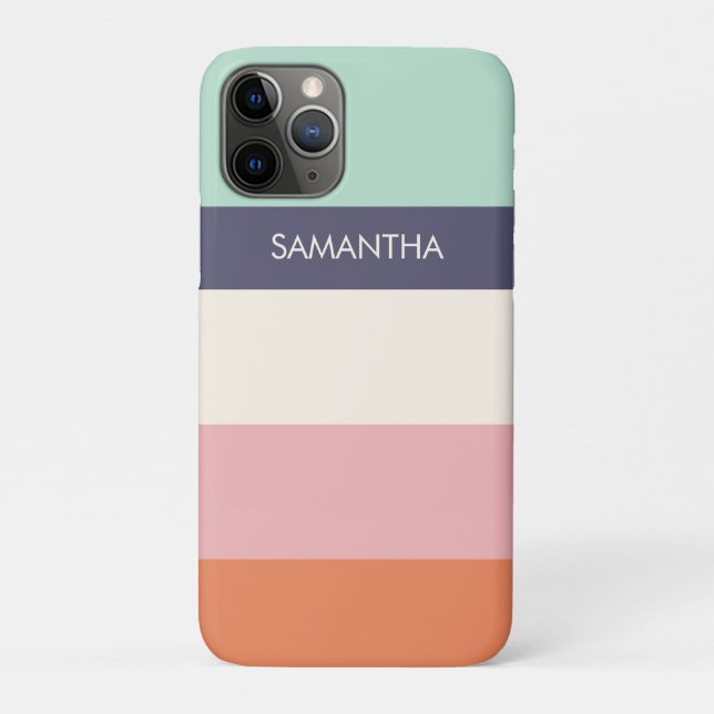 Peach Mint Modern Colour Blocks Stripes Personalis Case-Mate iPhone Case (Back)