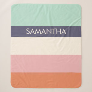 Peach Mint Modern Colour Blocks Stripes Personalis Sherpa Blanket
