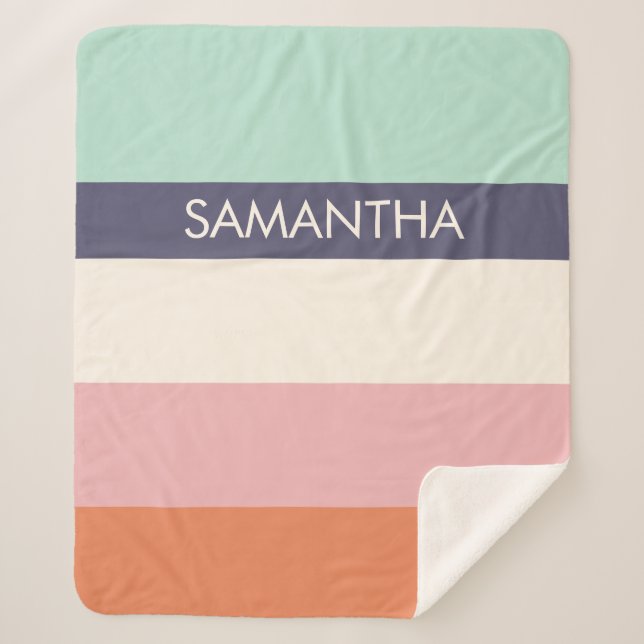 Peach Mint Modern Colour Blocks Stripes Personalis Sherpa Blanket (Front)