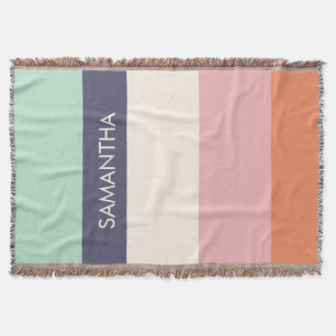 Peach Mint Modern Colour Blocks Stripes Personalis Throw Blanket
