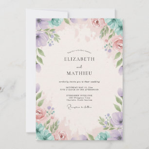 Peach Mint Ranunculus Muted Eucalyptus Wedding Invitation