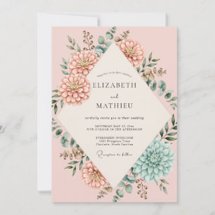 Peach Mint Succulent Eucalyptus Wedding Invitation
