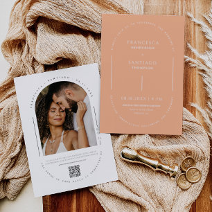 Peach Modern Arch QR Code Wedding Photo Invitation