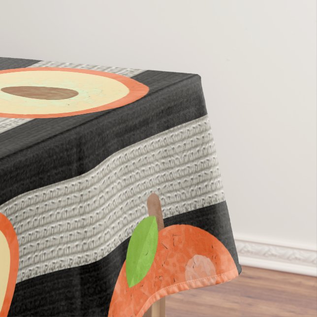 Peach Modern Black & White Stripes Tablecloth (In Situ)