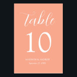 Peach Modern Elegance Wedding Table Number<br><div class="desc">Trendy,  minimalist wedding table number cards featuring white modern lettering with "Table" in a modern calligraphy script.  The design repeats on the back. To order the table cards: add your name,  wedding date,  and table number. Add each number to your cart individually and check out when you're finished.</div>