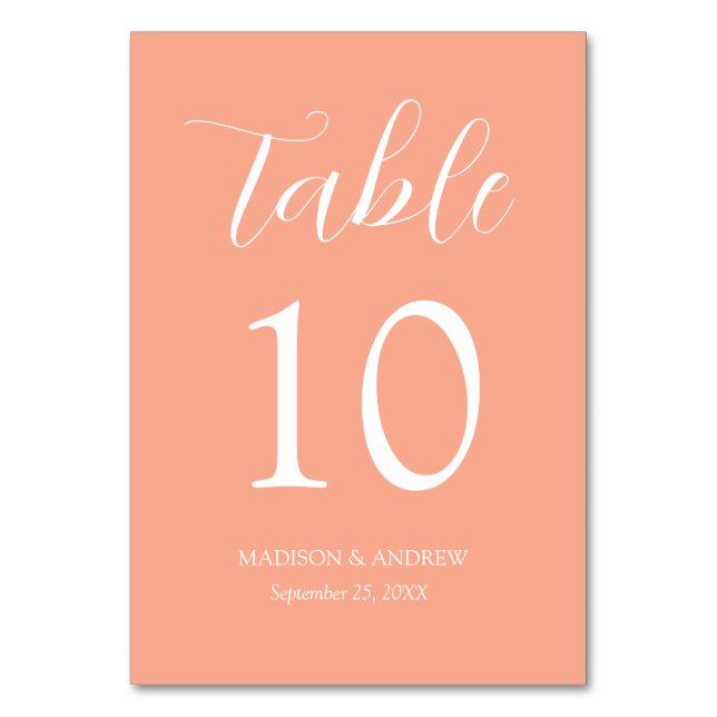 Peach Modern Elegance Wedding Table Number (Front)