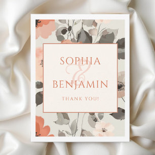 Peach Modern Elegant Floral Wedding  Thank You Card