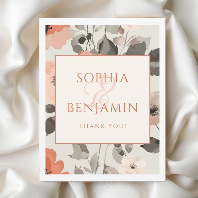 Peach Modern Elegant Floral Wedding  Thank You Card (Creator Uploaded)