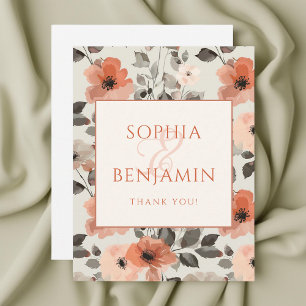Peach Modern Floral Wedding  Thank You Card