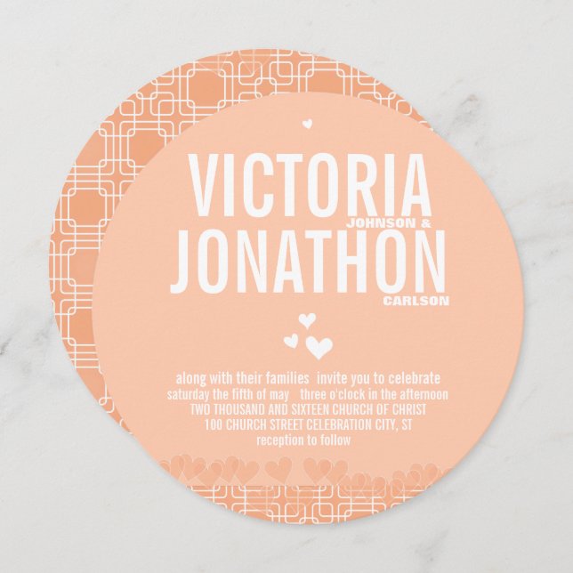 Peach Modern HeartsTypography Wedding Invitation (Front/Back)