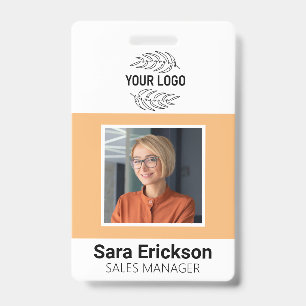 Peach Modern ID Card Business Employee QR Badge
