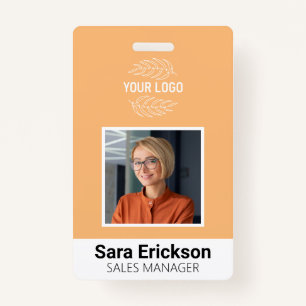 Peach Modern ID Card Business Employee QR  ID Badge