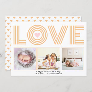 Peach modern LOVE Valentines Day heart photo Holiday Card