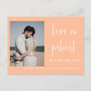 Peach Modern Minimalist Script Photo Elopement Postcard
