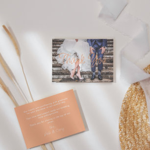 Peach Modern Photo Wedding Thank You Card