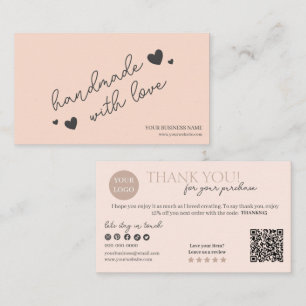 Peach Modern Script QR Code, Thank You Candle Business Card