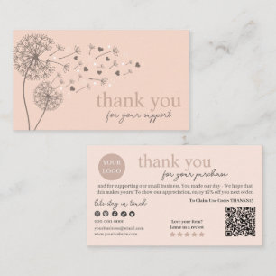 Peach Modern Script QR Code, Thank You Candle Business Card