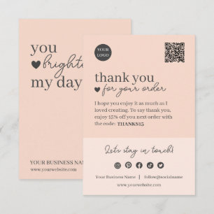 Peach Modern Script, Thank You Candle Business Enclosure Card