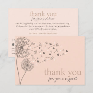 Peach Modern Script, Thank You Candle Business Enclosure Card