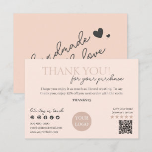 Peach Modern Script, Thank You Candle Business Enclosure Card