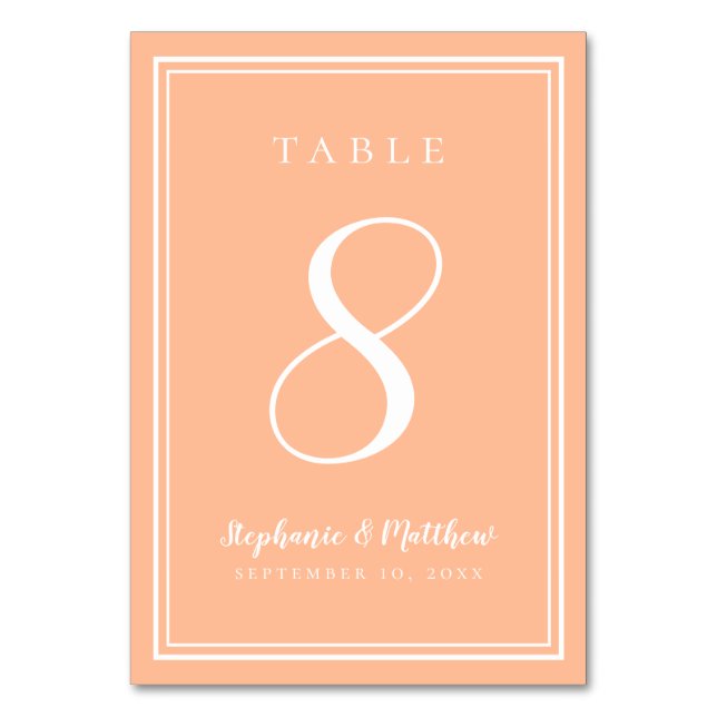 Peach Modern Simple Wedding Reception Minimalist Table Number (Front)