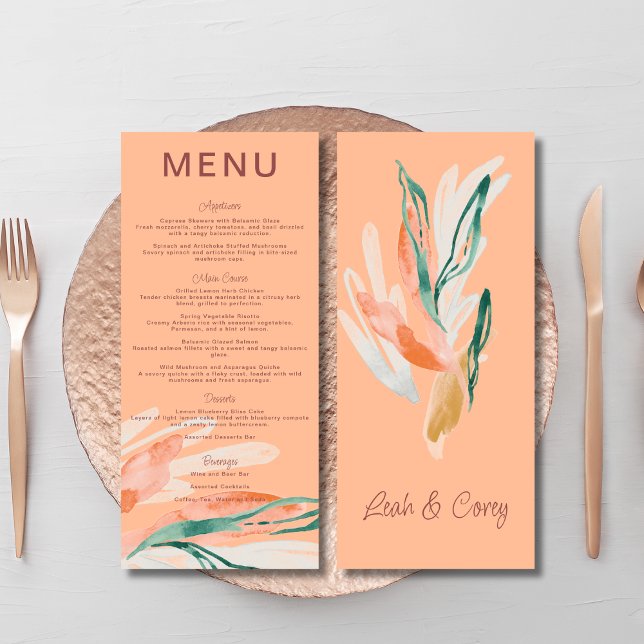 Peach Modern Wedding Dinner Menu (Creator Uploaded)