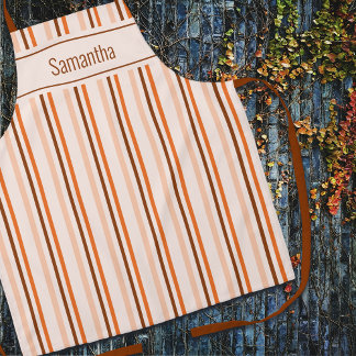 Peach Monochrome Striped Pattern Custom Apron