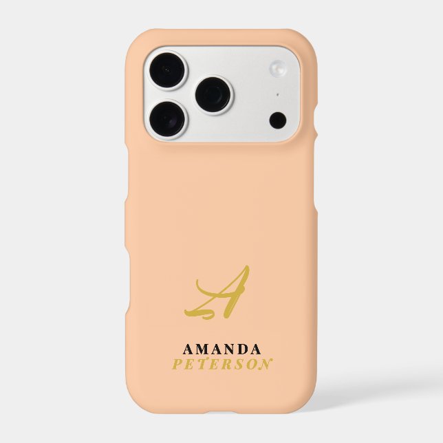 Peach Monogram Gold Initial Black Name Elegant  (Back)
