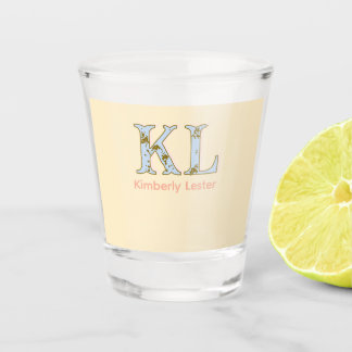 peach monogram name letter vintage bold pastel ret shot glass