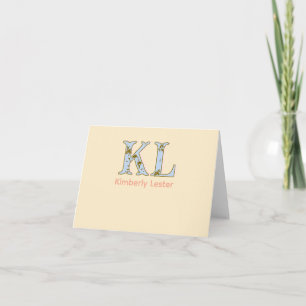 peach monogram name letter vintage bold pastel ret thank you card